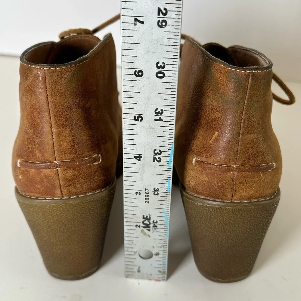 Sperry Top Slider Distressed Brown Leather Lace up Wedge Heel Ankle Boots Sz 7.5
